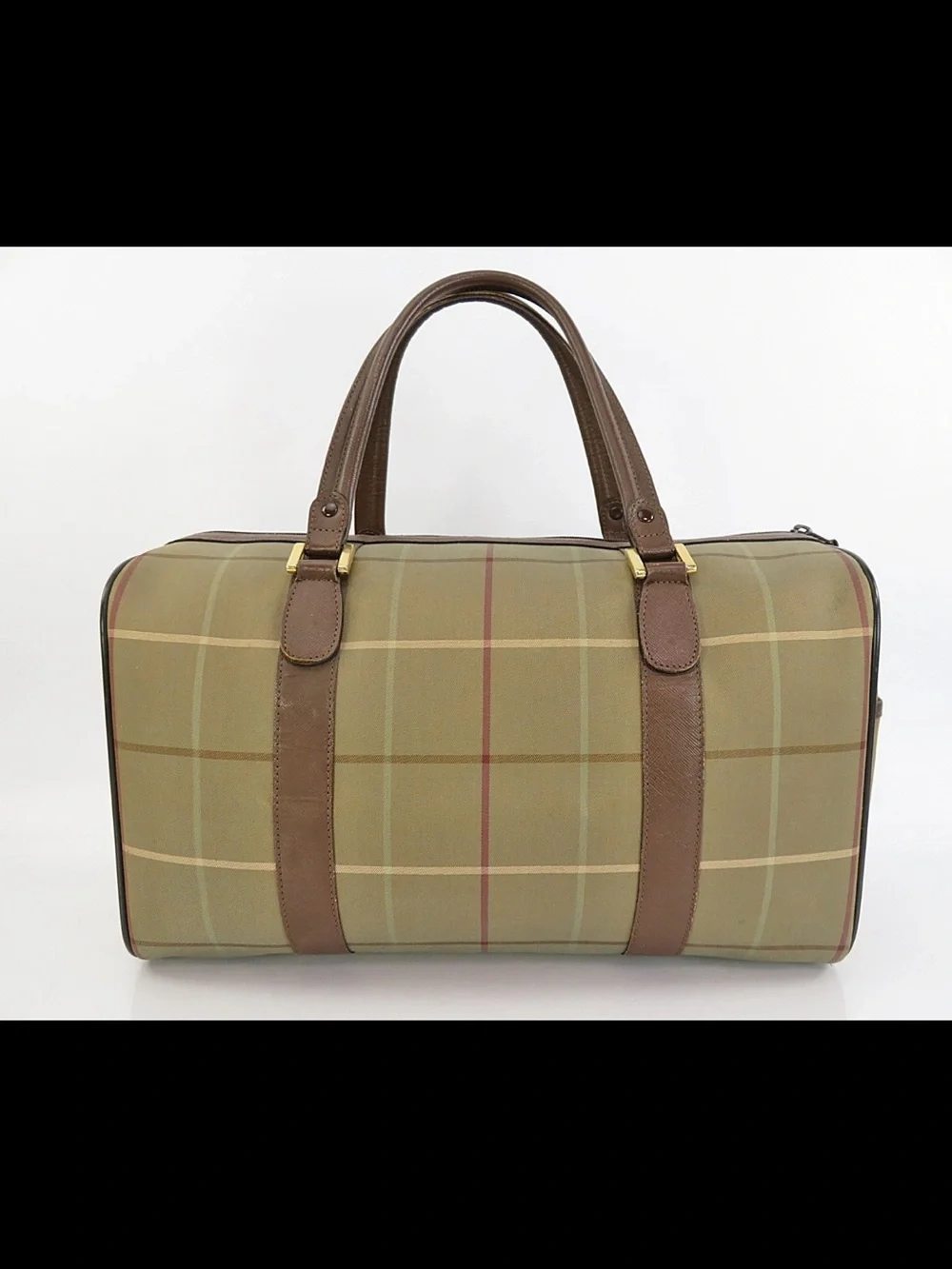 Burberry Olive and Brown Check Duffel Bag